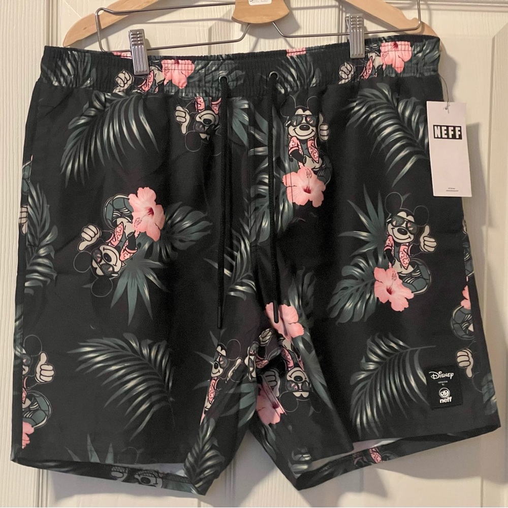 Disney Swim Shorts Mickey Mouse Hawaiian Bathing Suit Neff Men’s Size XL NEW - Picture 9 of 13